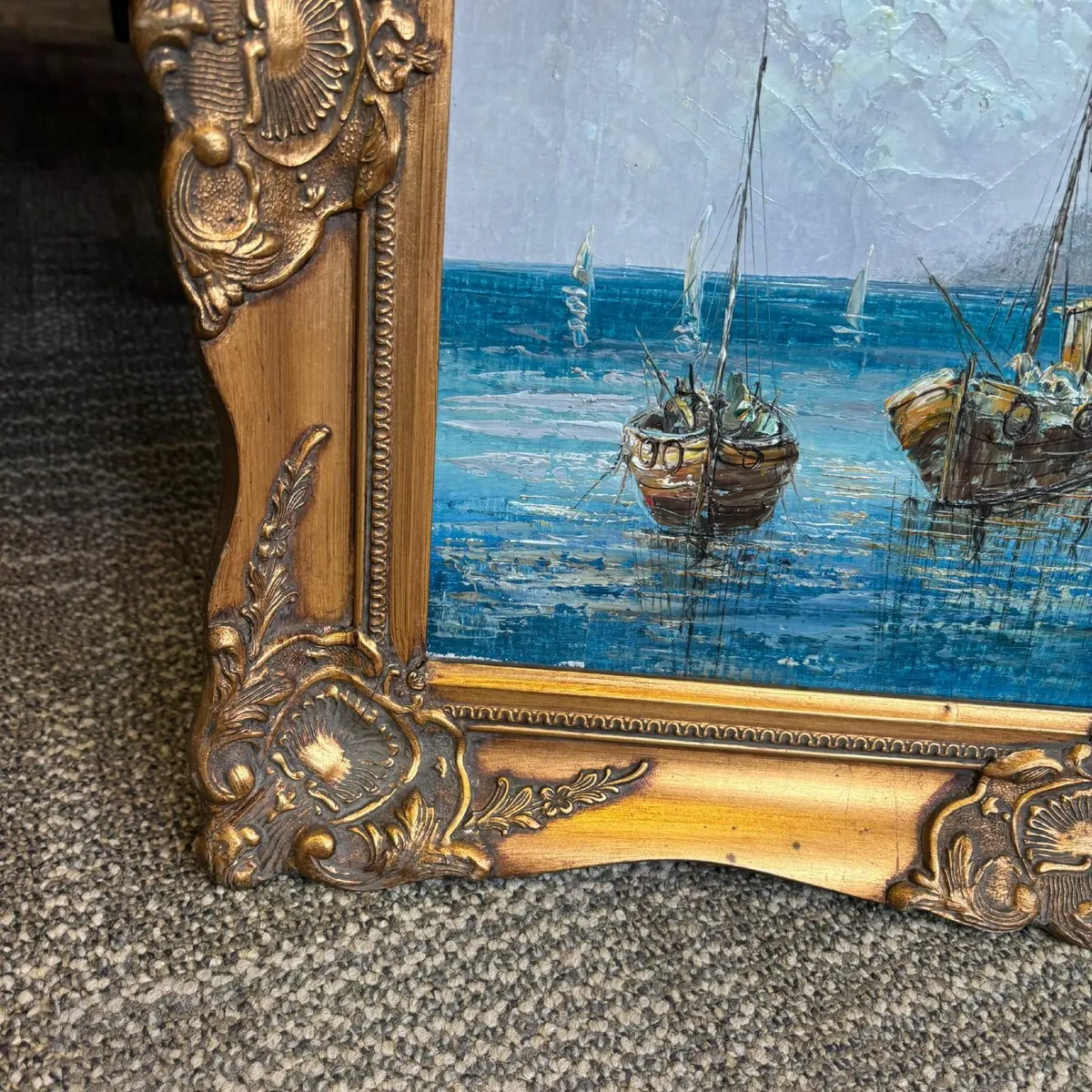 “Ships by the harbour” oil on canvas, F.M. BENNETT - Image 4