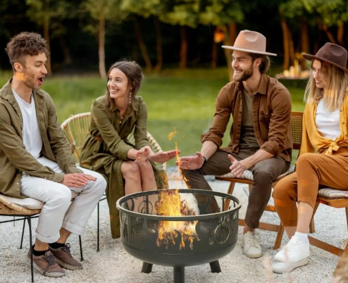 Outdoor 2-In-1Round Fire Pit with Lid,Grill,Poker - Image 2