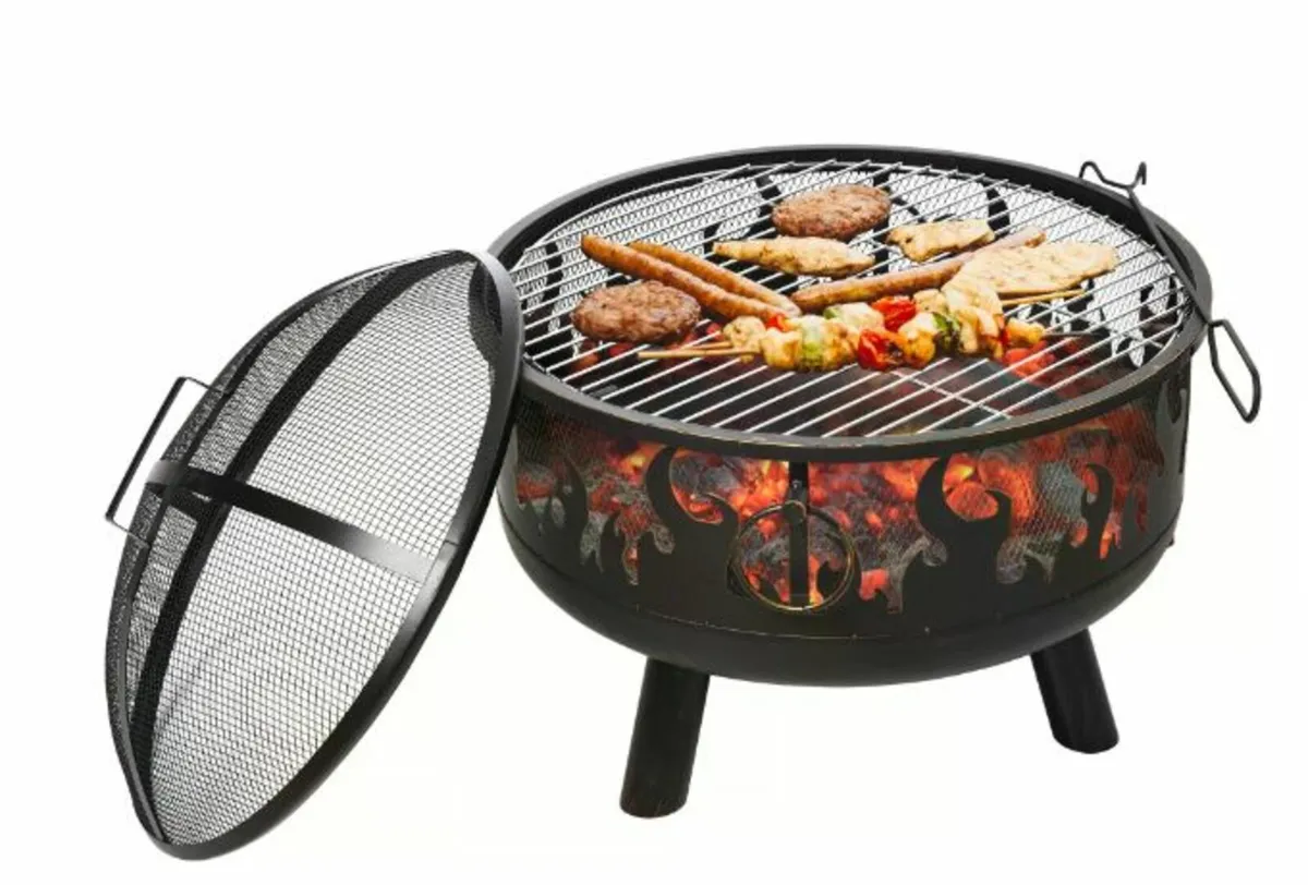 Outdoor 2-In-1Round Fire Pit with Lid,Grill,Poker - Image 1