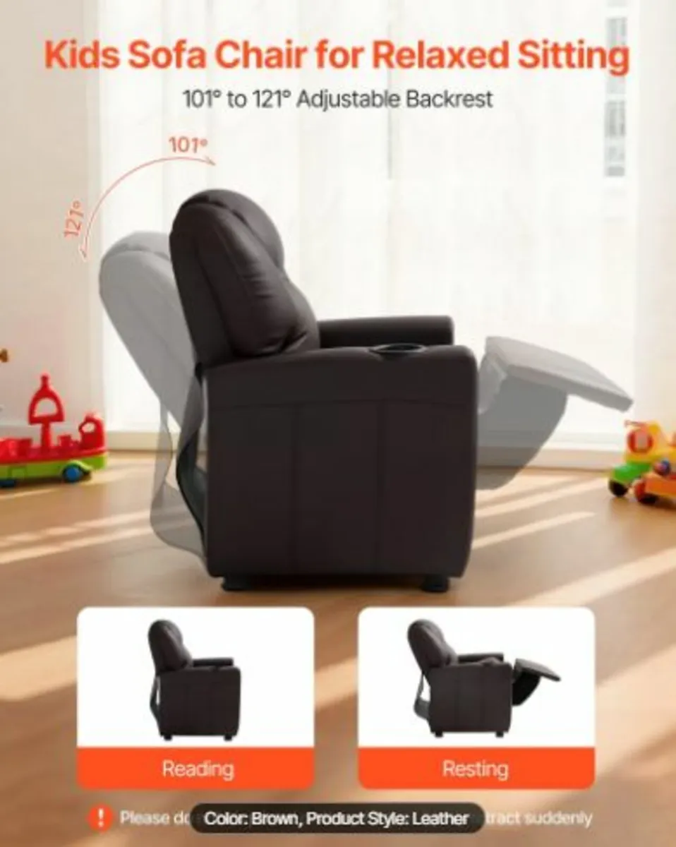 Kids Reclining Chair PU Leather Toddler (Brown) - Image 3