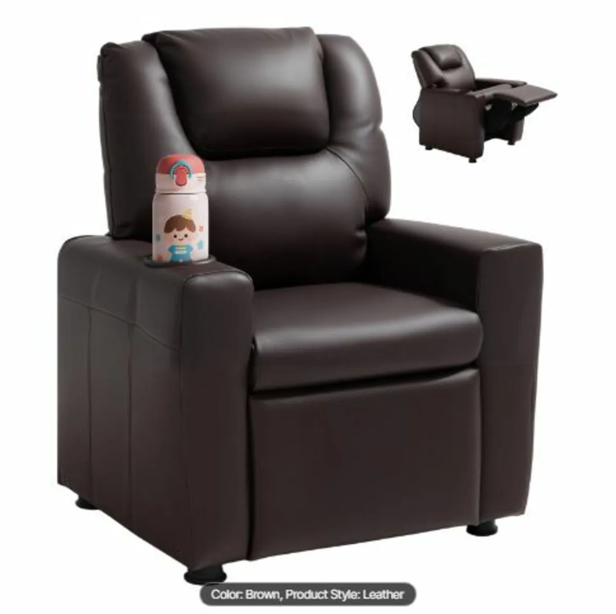 Kids Reclining Chair PU Leather Toddler (Brown) - Image 4