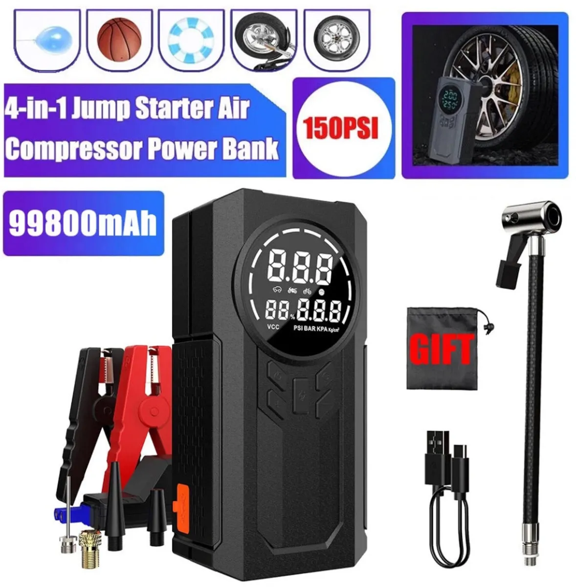 Portable Car Battery Jump Starter + Tyre Inflator - Image 1