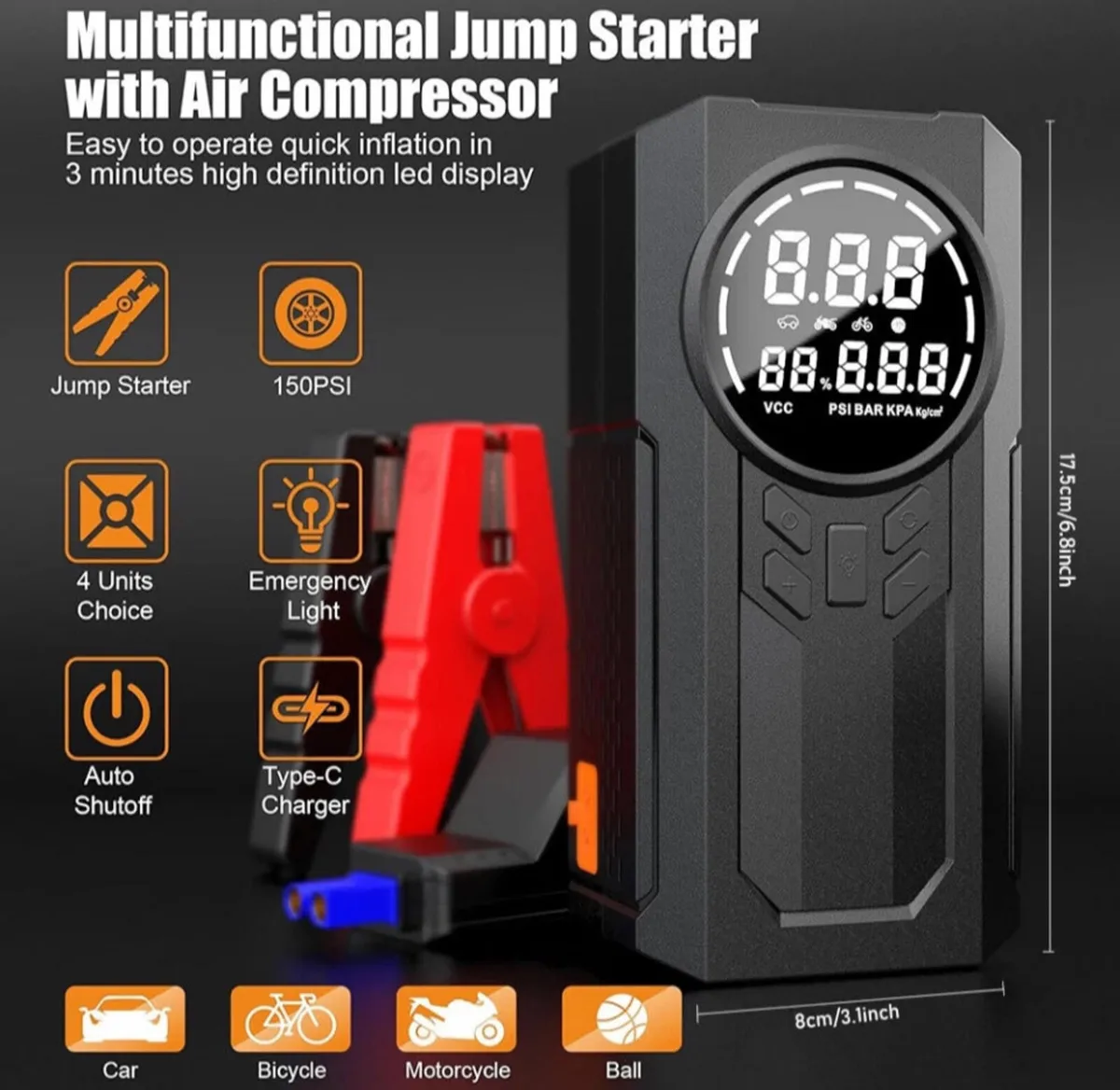 Portable Car Battery Jump Starter + Tyre Inflator - Image 2