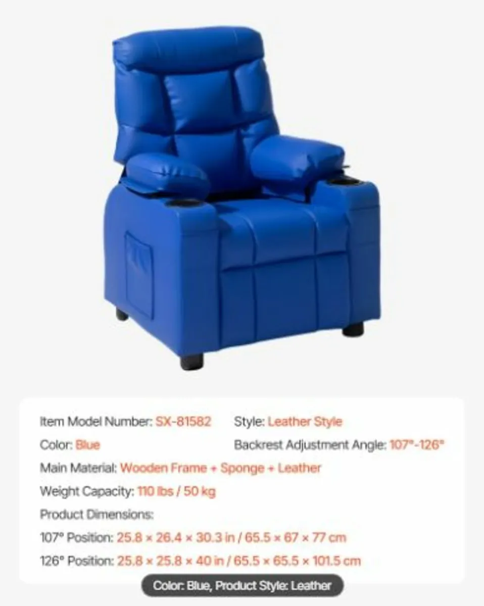 Kids Reclining Chair PU Leather Toddler Recliner - Image 1