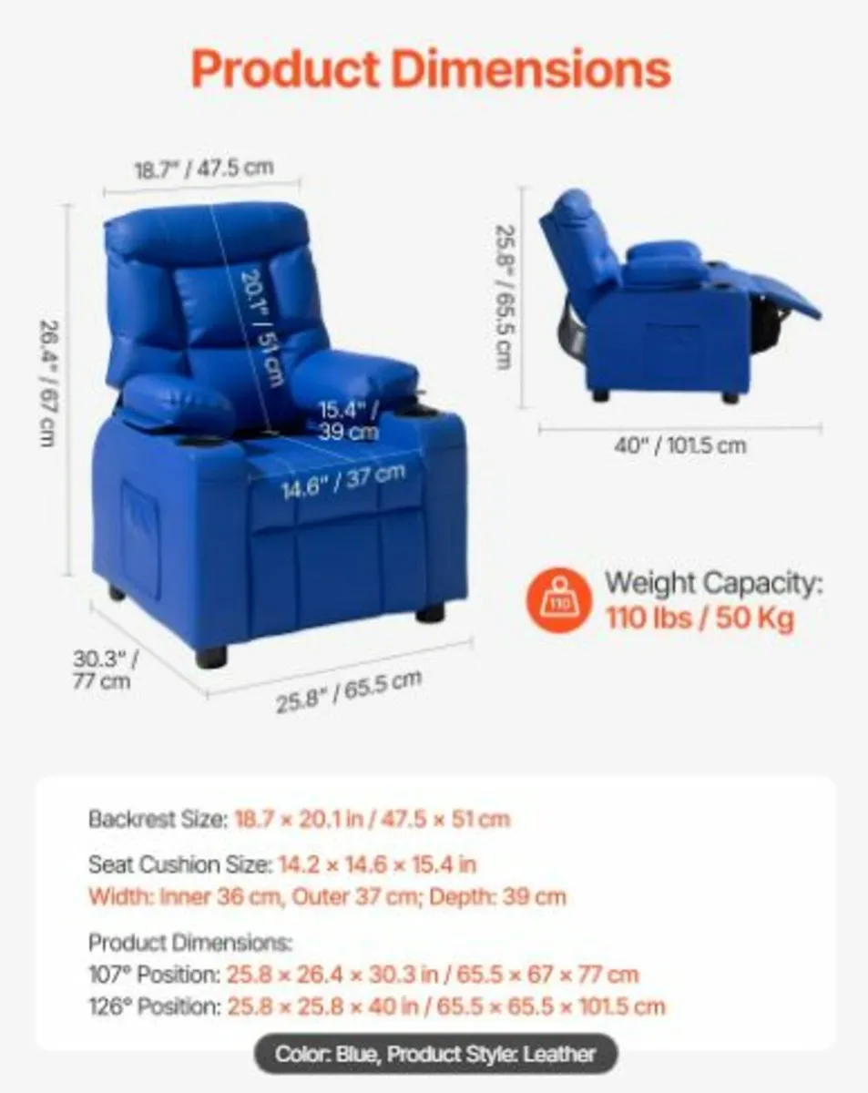 Kids Reclining Chair PU Leather Toddler Recliner - Image 4