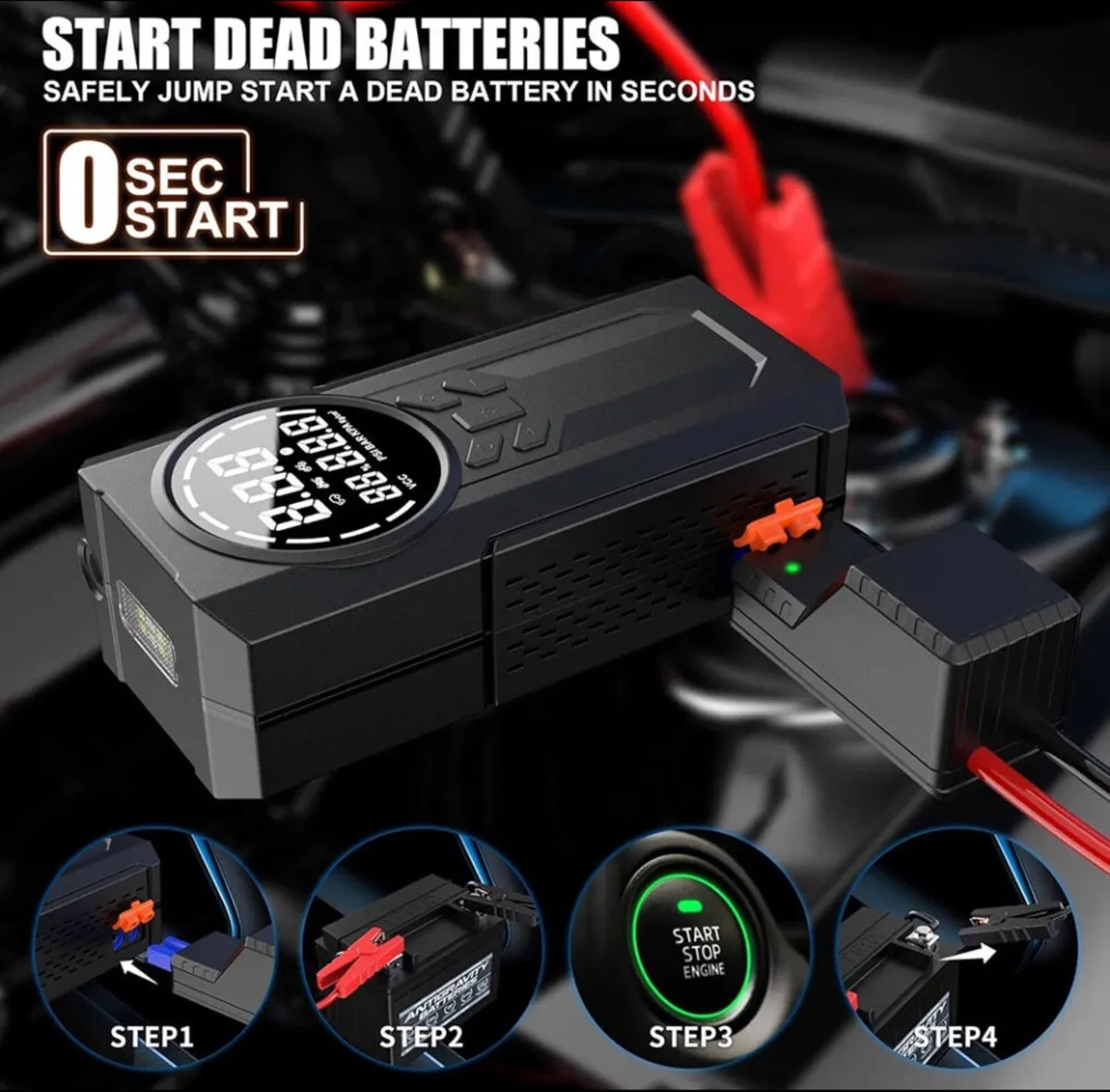 Car Battery Jump Starter & Tyre Inflator Portable - Image 3