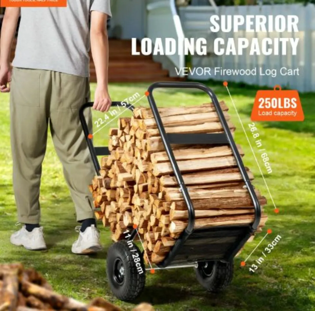 Firewood Log Cart, 113.4 kg Capacity, Outdoor - Image 2