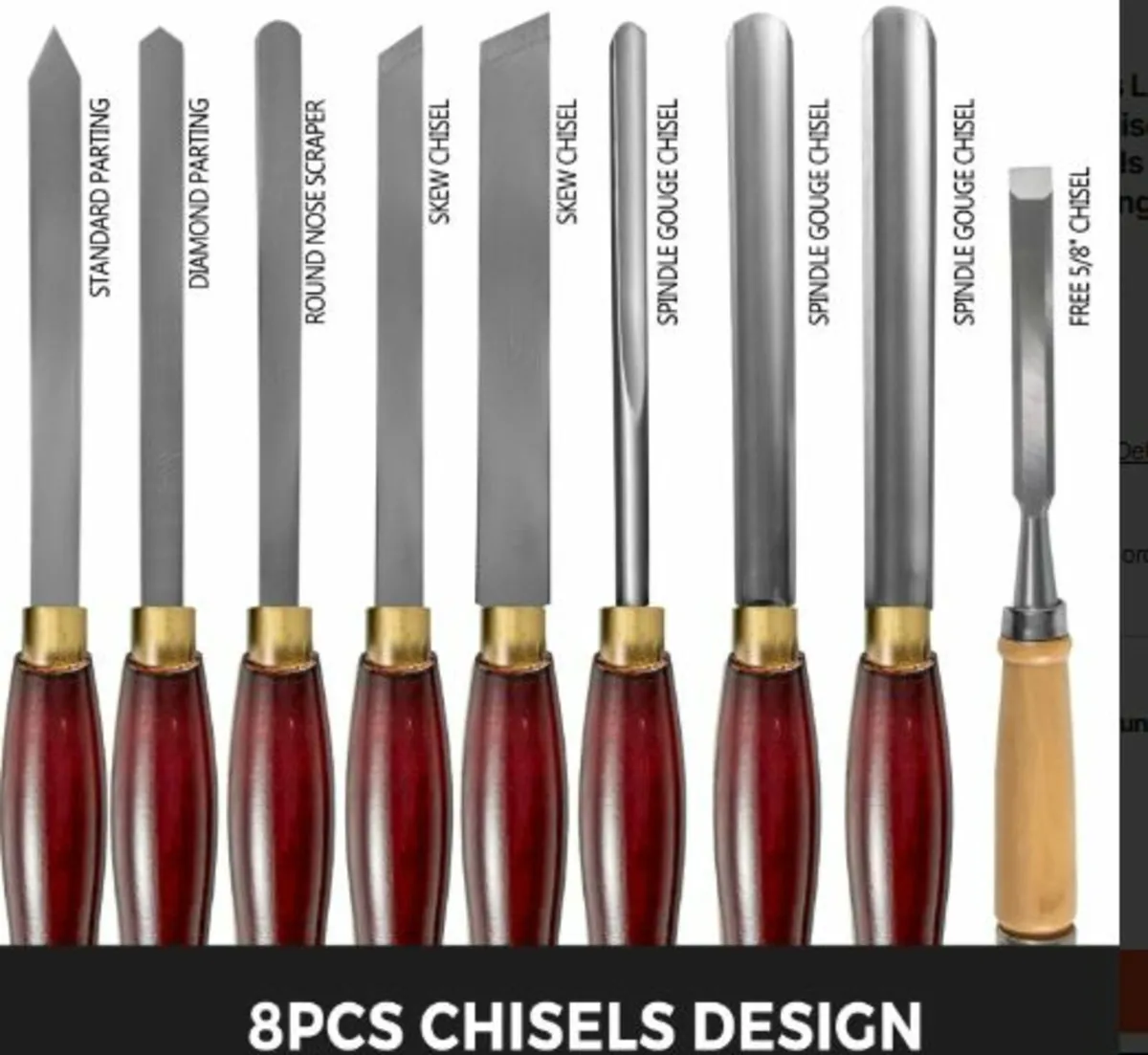 Wood Chisel Sets 8pcs Lathe Chisels 7INCH/17CM - Image 2