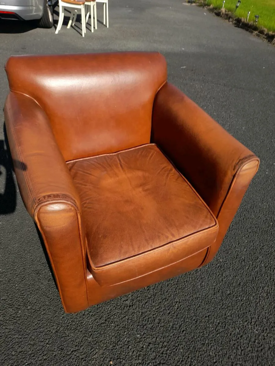Set of 4 Genuine Brown Leather Armchairs - Image 1