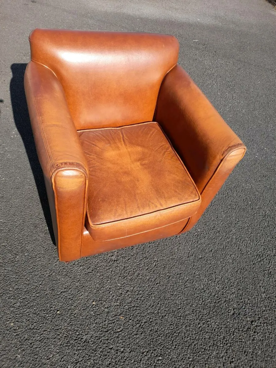 Set of 4 Genuine Brown Leather Armchairs - Image 2