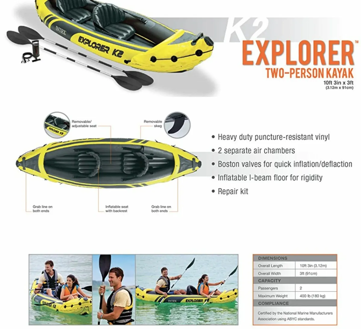 Intex Explorer Kayak K2 - 2-Person Kayak - Image 4