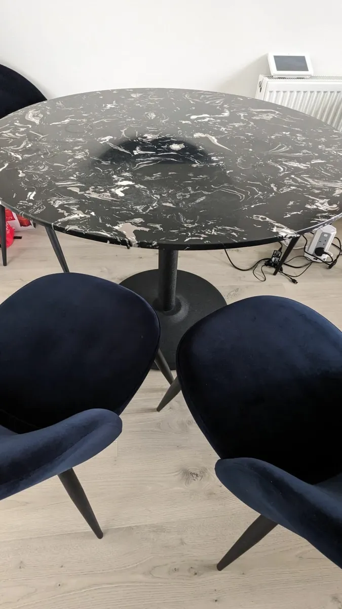 Round Dining Table + 4 Velvet Chairs - Image 1