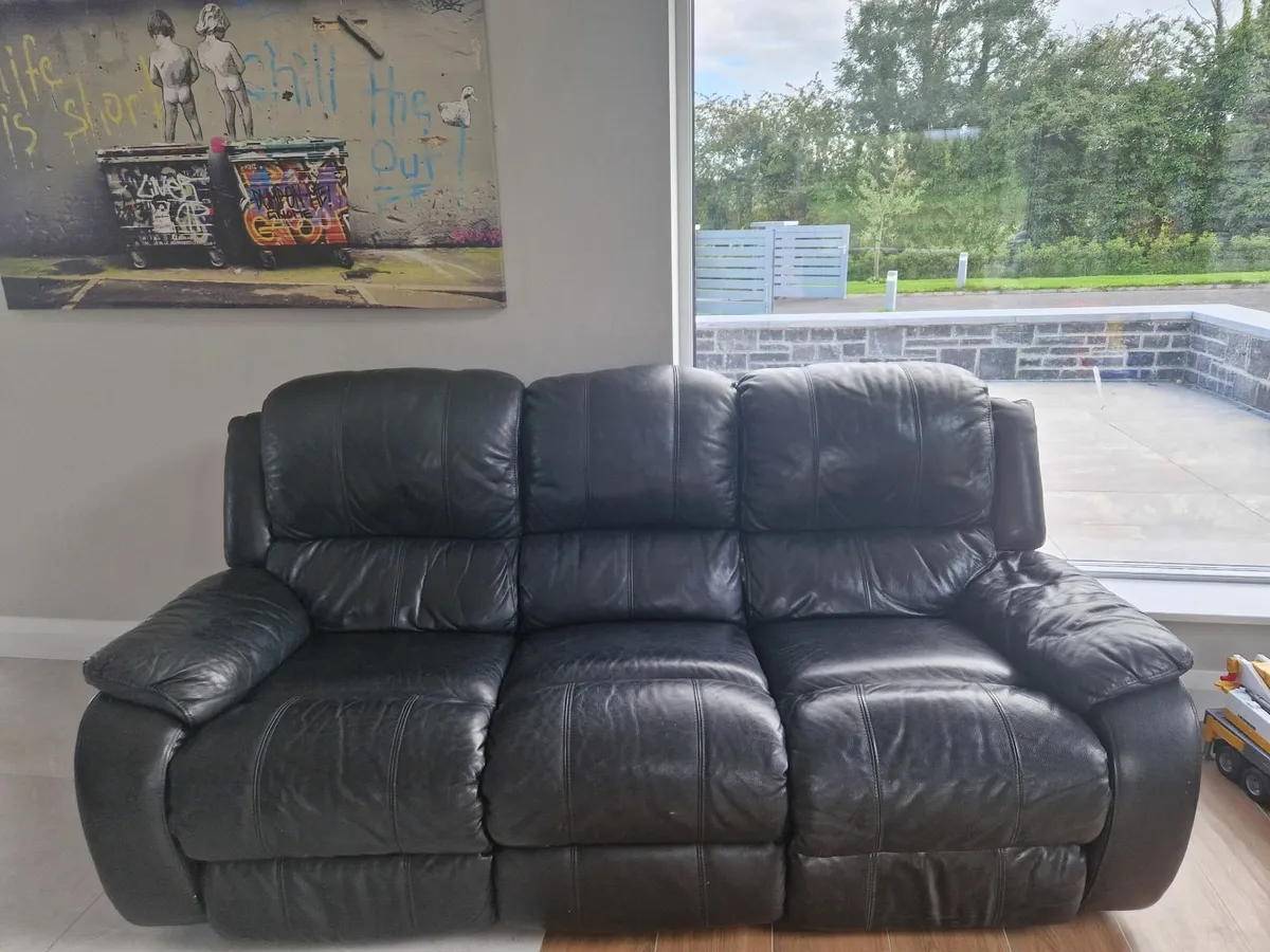 3 seater black leather  recliner couch - Image 1