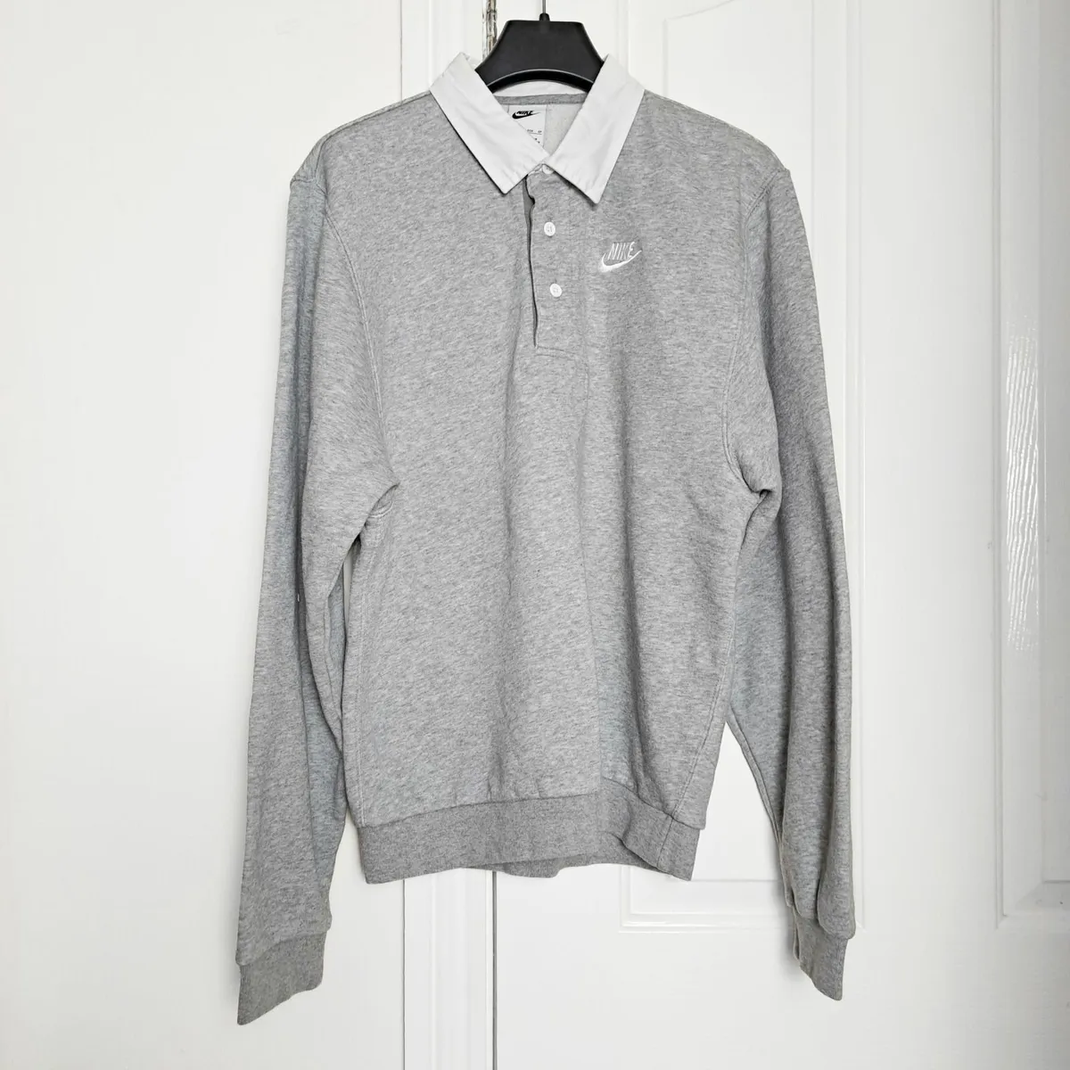 Nike Club Fleece Grey Polo Sweatshirt Mens Size XS - Image 1