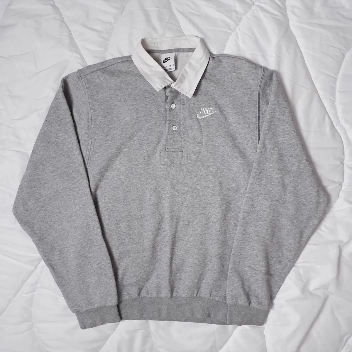 Nike Club Fleece Grey Polo Sweatshirt Mens Size XS - Image 2