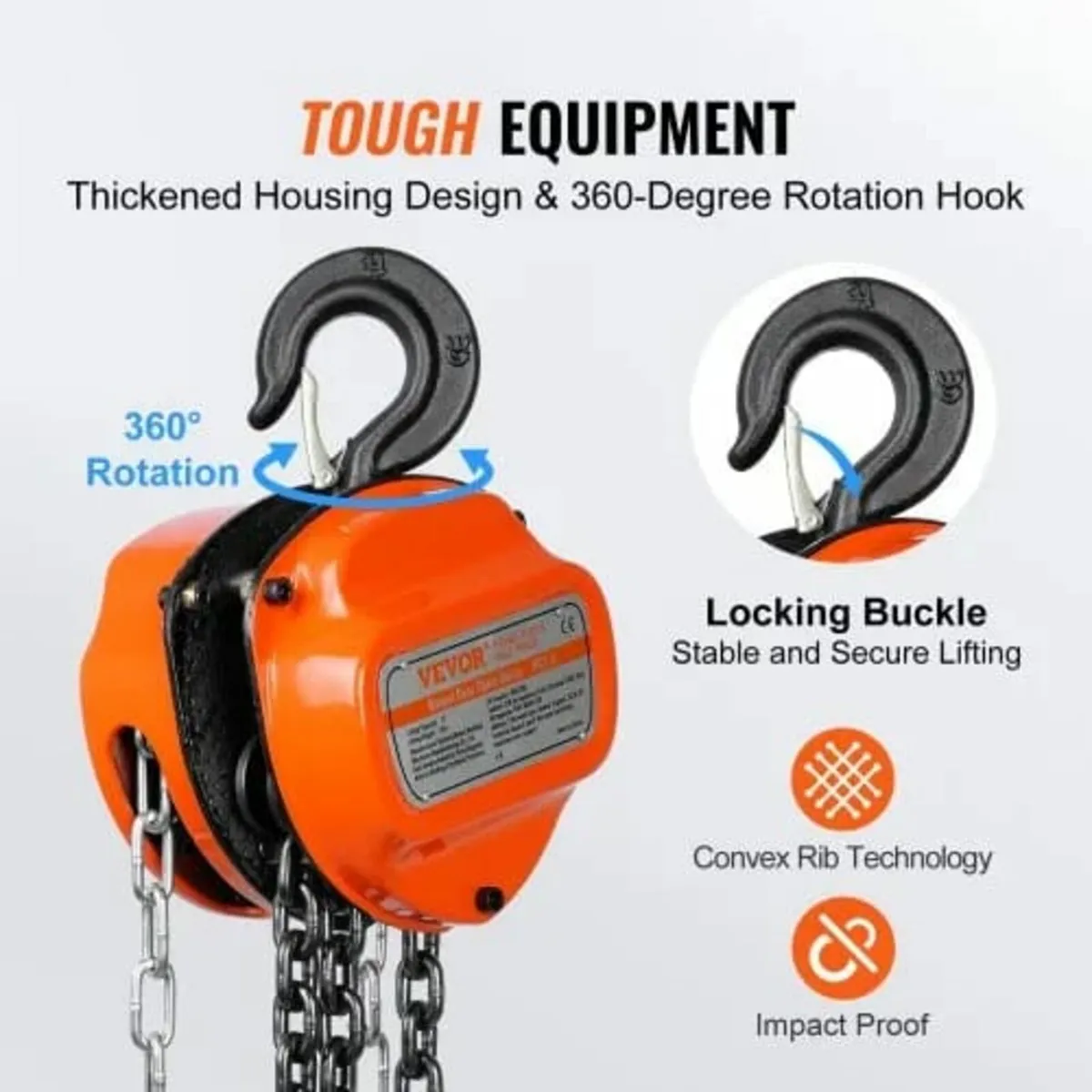 Manual Chain Hoist, 1 Ton 998 kg Capacity 305 cm C - Image 2