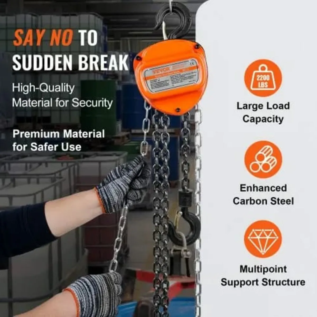 Manual Chain Hoist, 1 Ton 998 kg Capacity 305 cm C - Image 3