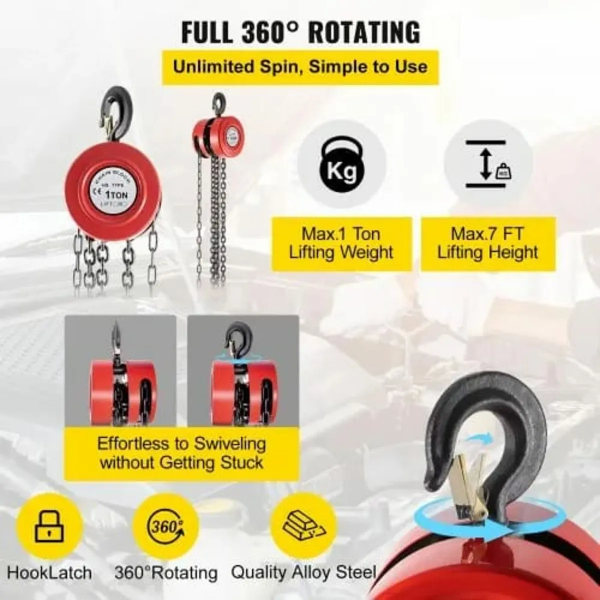 Chain Hoist Chain Block 1 Ton Capacity 7 Feet Lift - Image 2