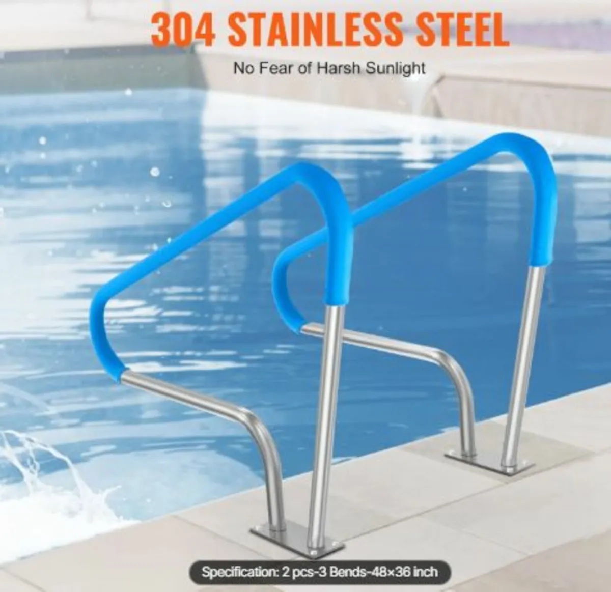 Pool Handrail 2 PCS 48x36in Stainless Steel - Image 3