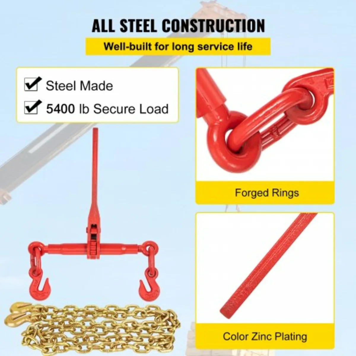 Chain Load Binder, 8 mm Tie Down Kit with 2.45 Ton - Image 2