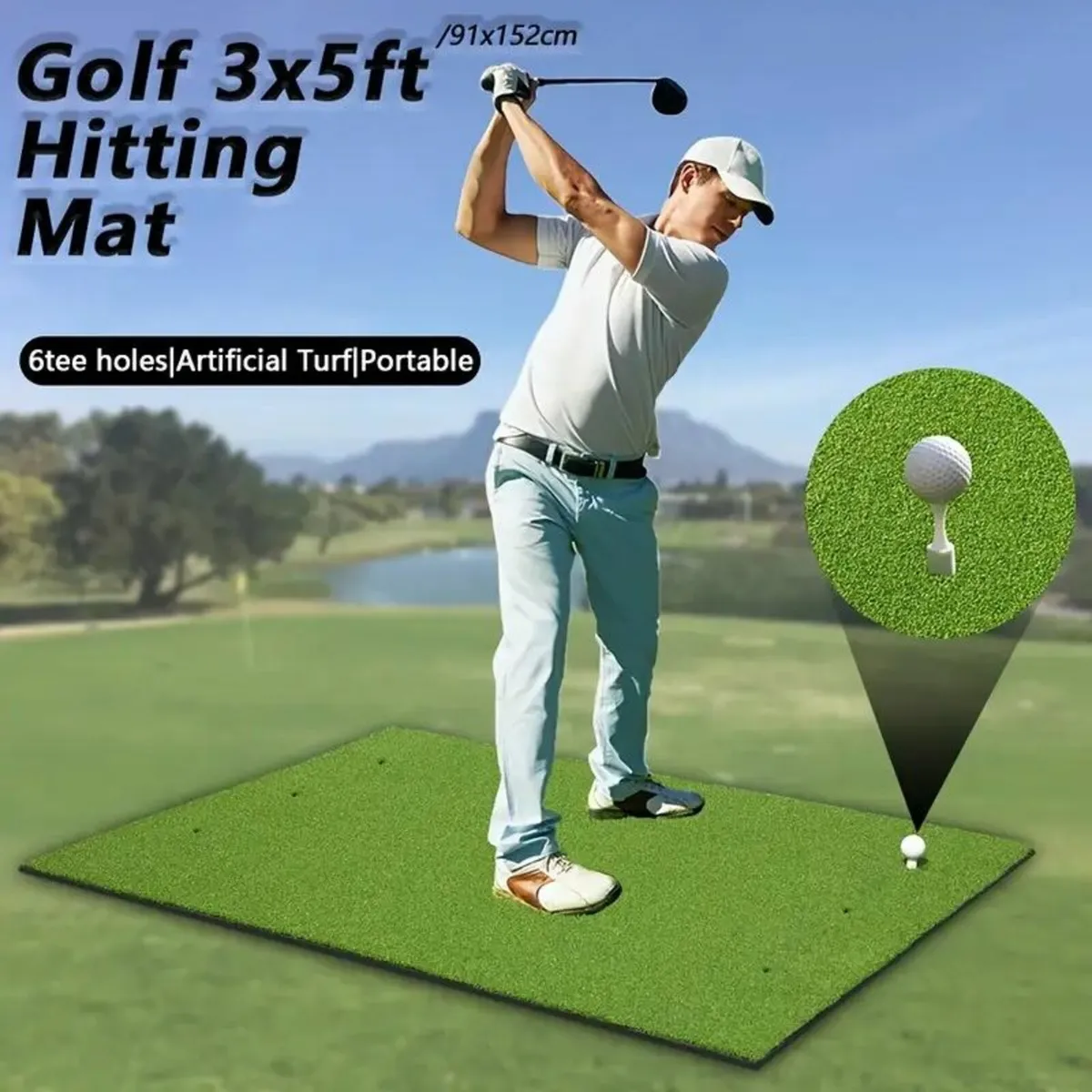 Large Golf Hitting Mat 5ft x 3ft with 6 Tee Holes - Image 1