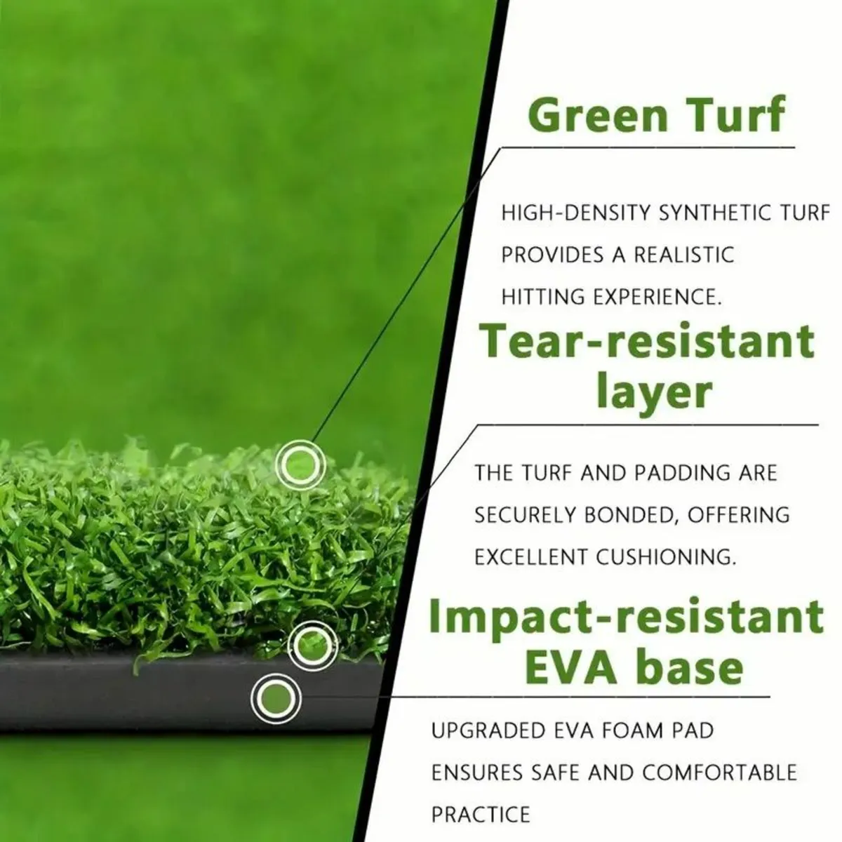 Large Golf Hitting Mat 5ft x 3ft with 6 Tee Holes - Image 2