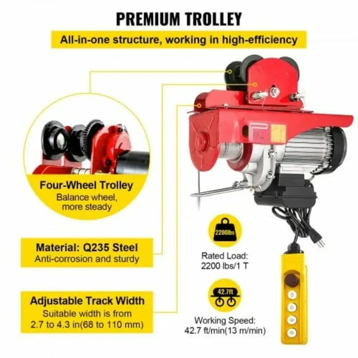 Electric Wire Rope Hoist with Trolley Remote Contr - Image 3