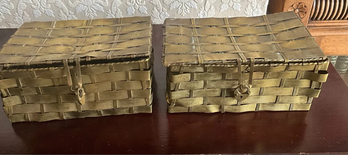 Late 19 Century Japanese Woven Brass Boxes - Image 3