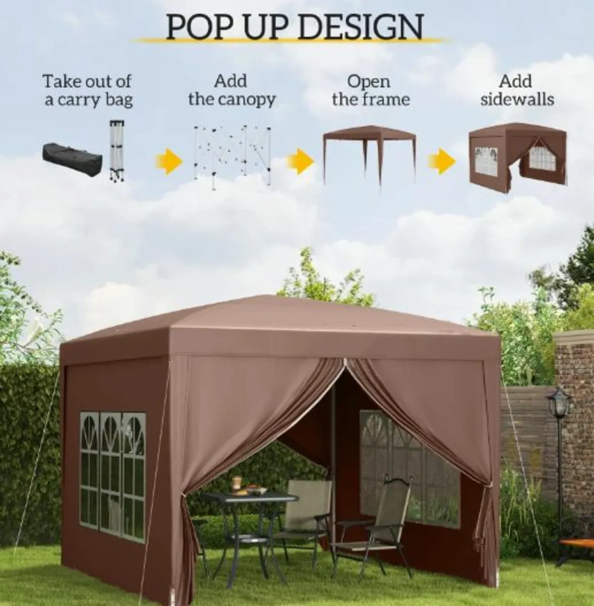3 x 3 m Pop Up Gazebo, Wedding Party Canopy Tent - Image 2