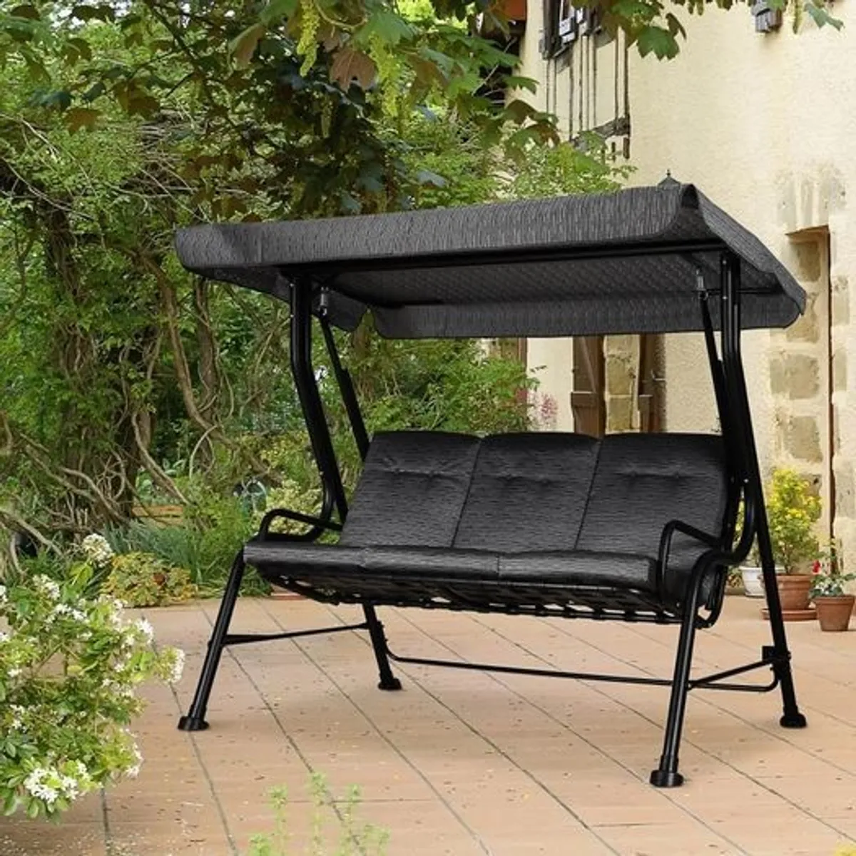 Outdoor 3-person Metal Porch Swing Chair Patio Garden Poolside - Image 2