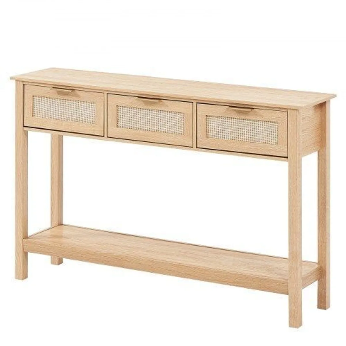 Console Table with 3 Storage Drawers Rattan Sliding Door Natural - Image 1
