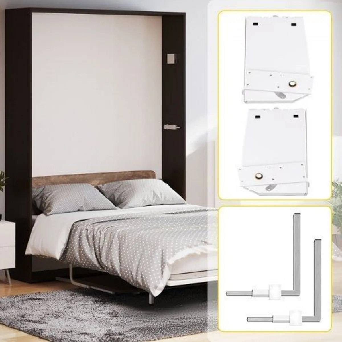 Murphy Mounting Wall Springs Mechanism Heavy Duty Support Hardware DIY Kit for King Queen Bed (Vertical), White - Image 1