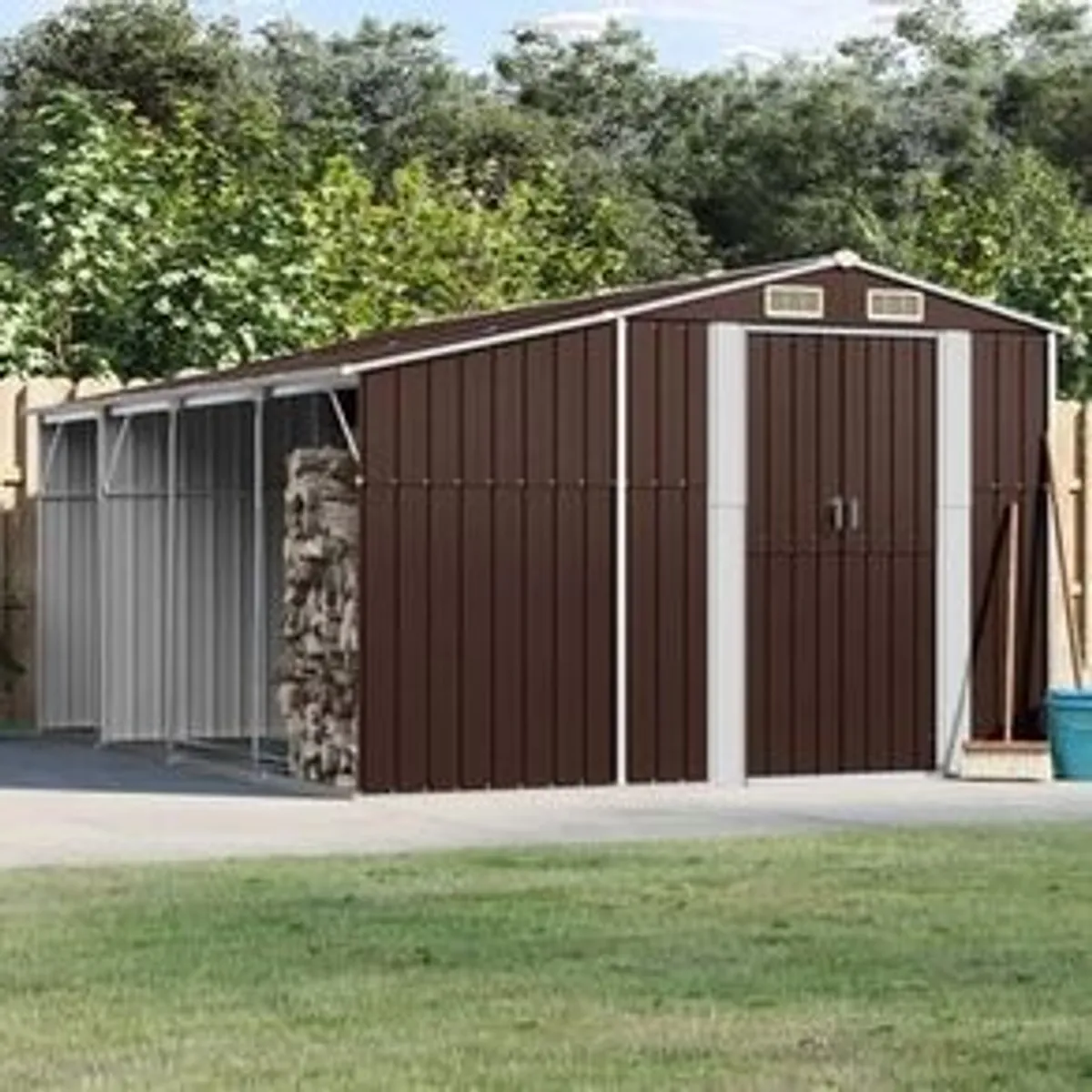 Garden Shed Brown 277x365.5x179 cm Galvanised Steel - Image 1