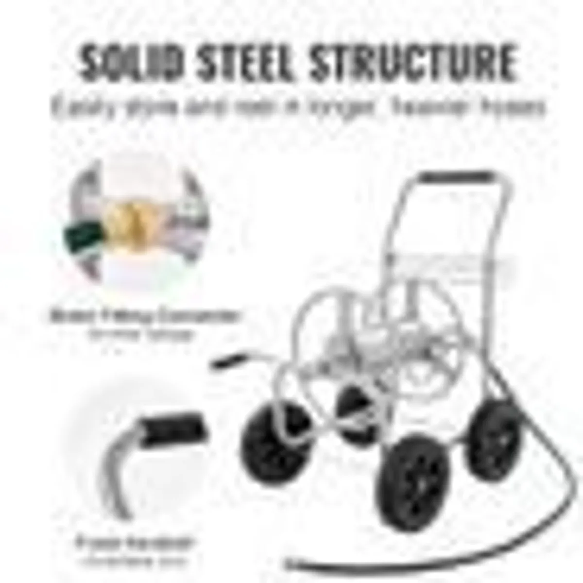 Hose Reel Cart, Hold Up to 250 ft of 5/8" Hose, Garden Water Hose Carts Mobile Tools with 4 Wheels, Heavy Duty Powder-coated - Image 2