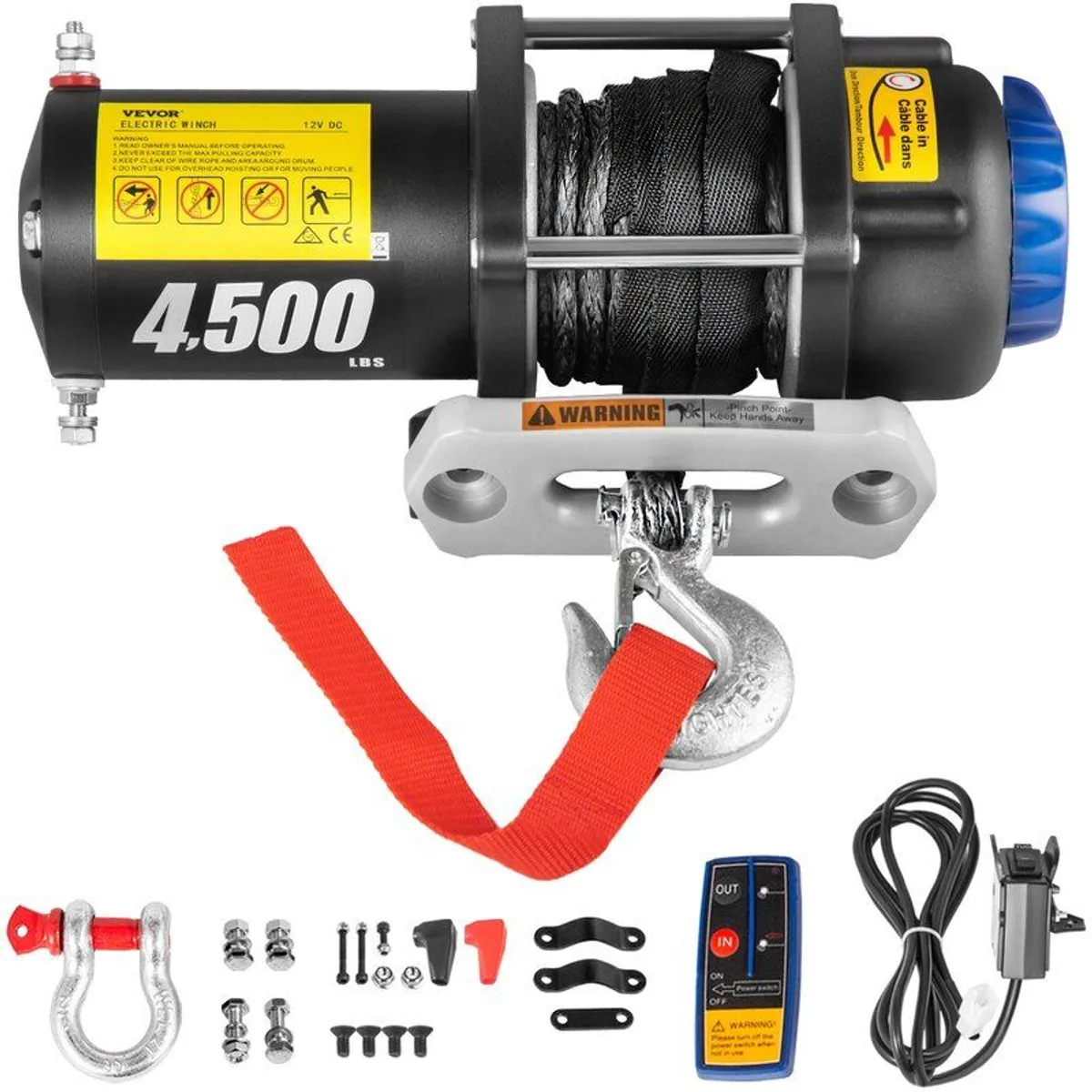 Electric Winch, 4700 lbs Capacity, 42.6'/13m Synthetic Rope, Waterproof ATV UTV Winches - Image 1