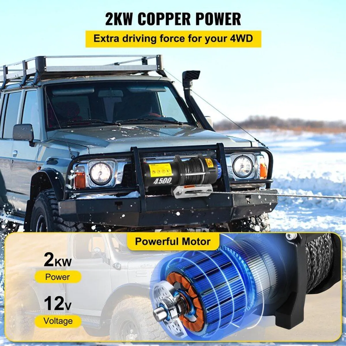 Electric Winch, 4700 lbs Capacity, 42.6'/13m Synthetic Rope, Waterproof ATV UTV Winches - Image 3