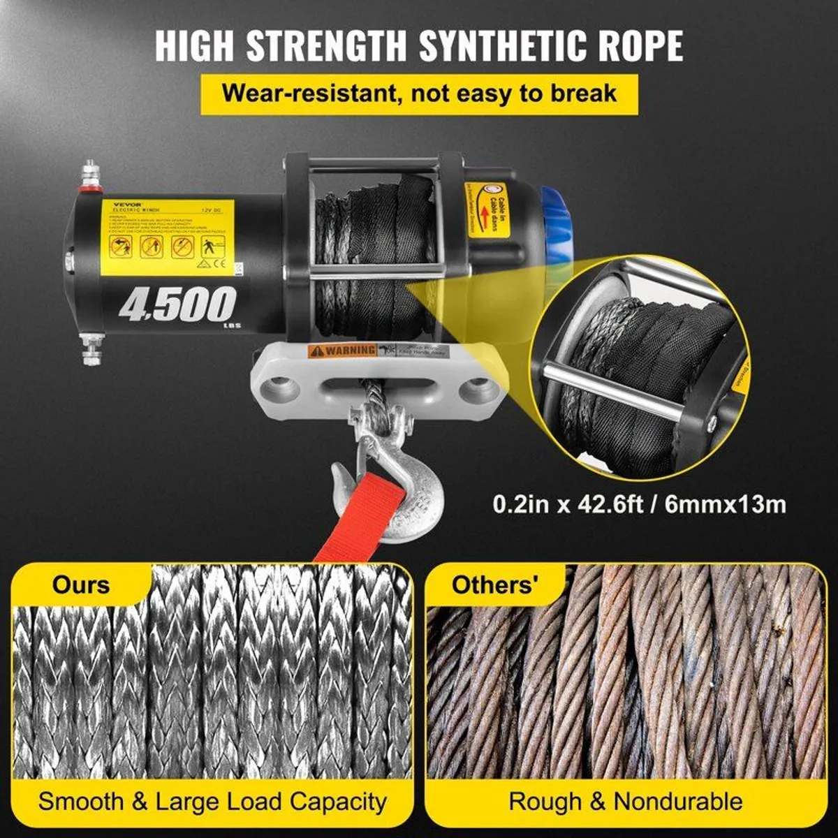 Electric Winch, 4700 lbs Capacity, 42.6'/13m Synthetic Rope, Waterproof ATV UTV Winches - Image 4