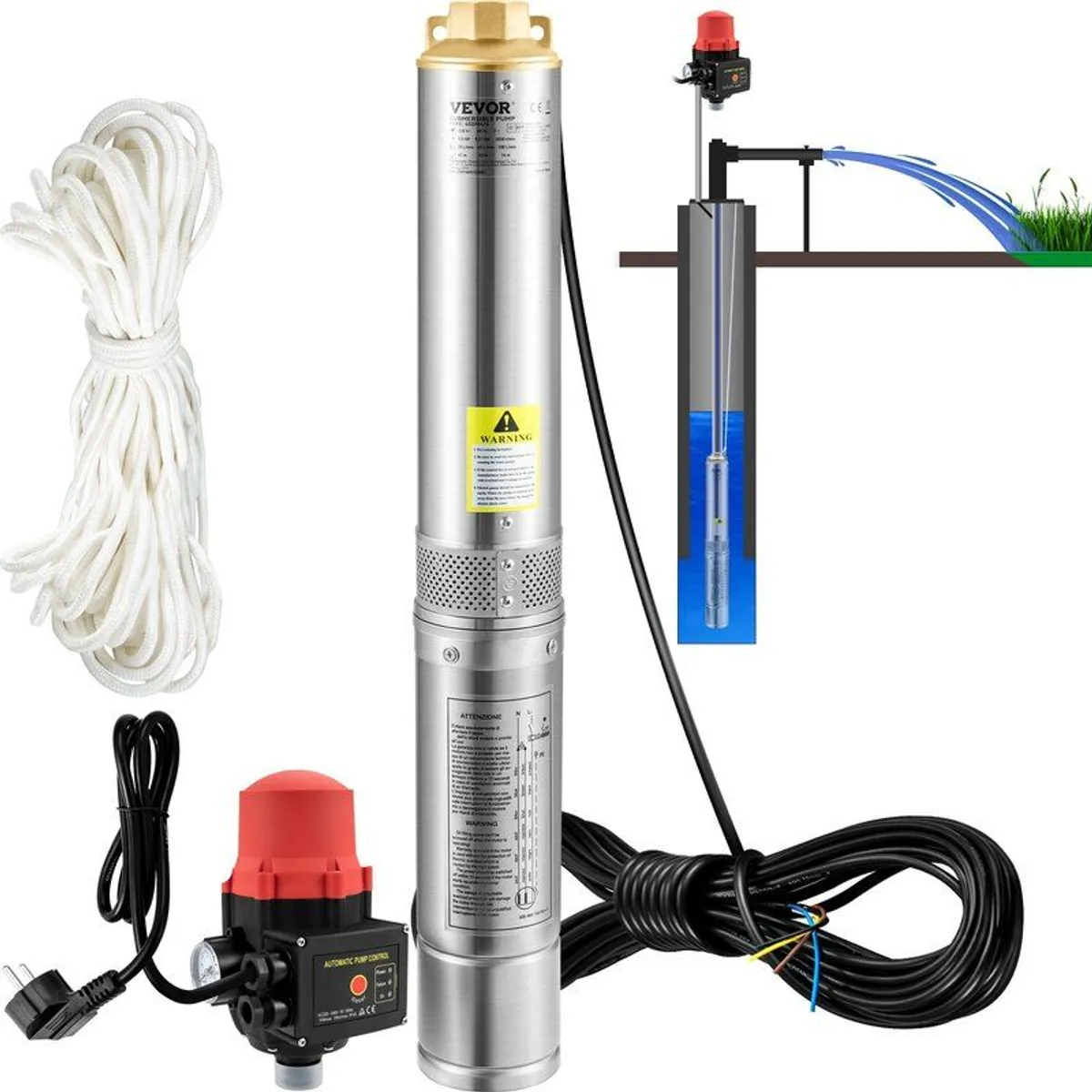 Deep Well Submersible Pump, 750W 230V/50Hz, 105L/min 62 m Head - Image 1