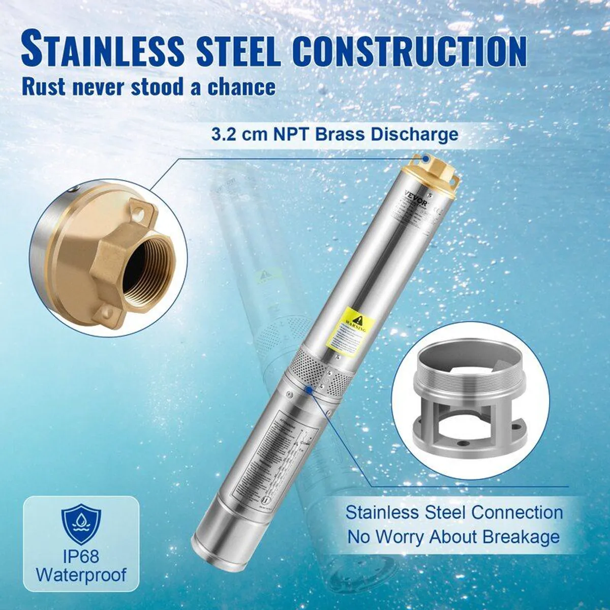 Deep Well Submersible Pump, 750W 230V/50Hz, 105L/min 62 m Head - Image 4