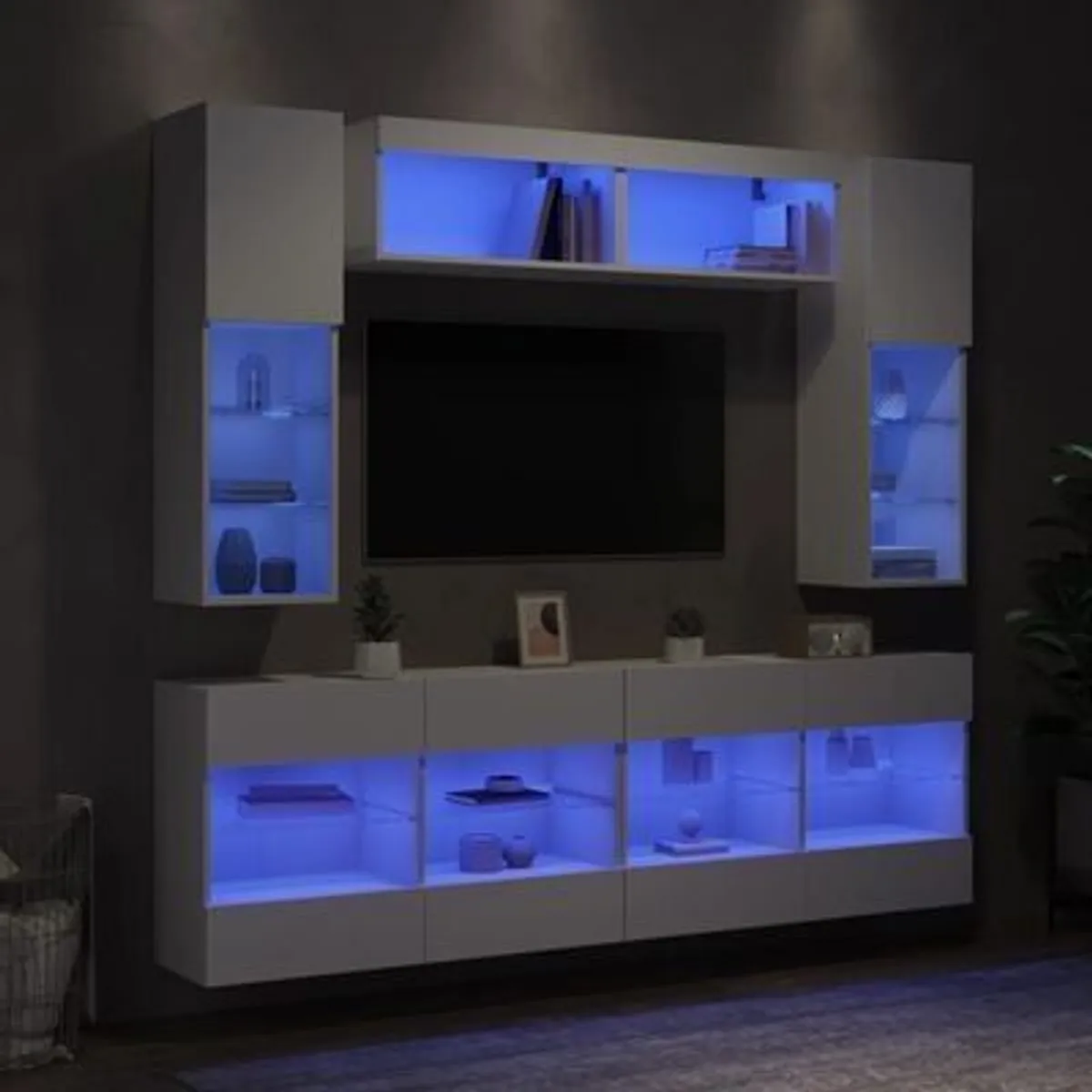 6 Piece TV Wall Cabinet Set with LED Lights White - Image 1