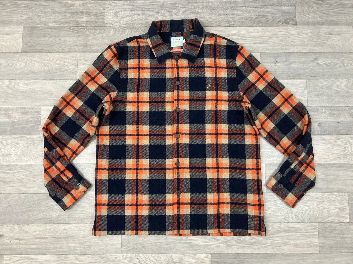 Farah 100 Wool Blend Check Overshirt Shirt Mens M - Image 1