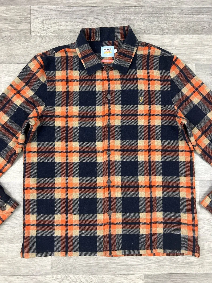 Farah 100 Wool Blend Check Overshirt Shirt Mens M - Image 2