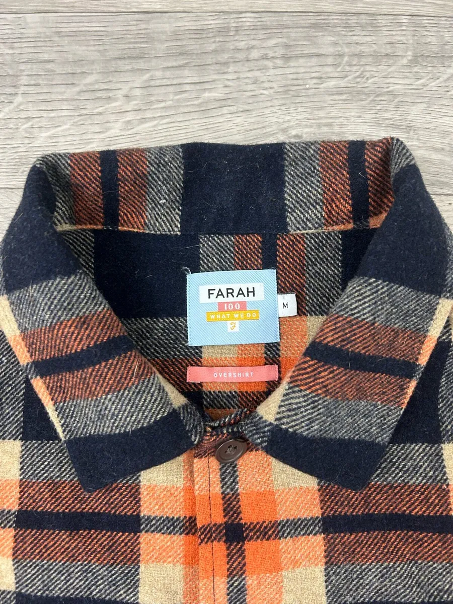 Farah 100 Wool Blend Check Overshirt Shirt Mens M - Image 4