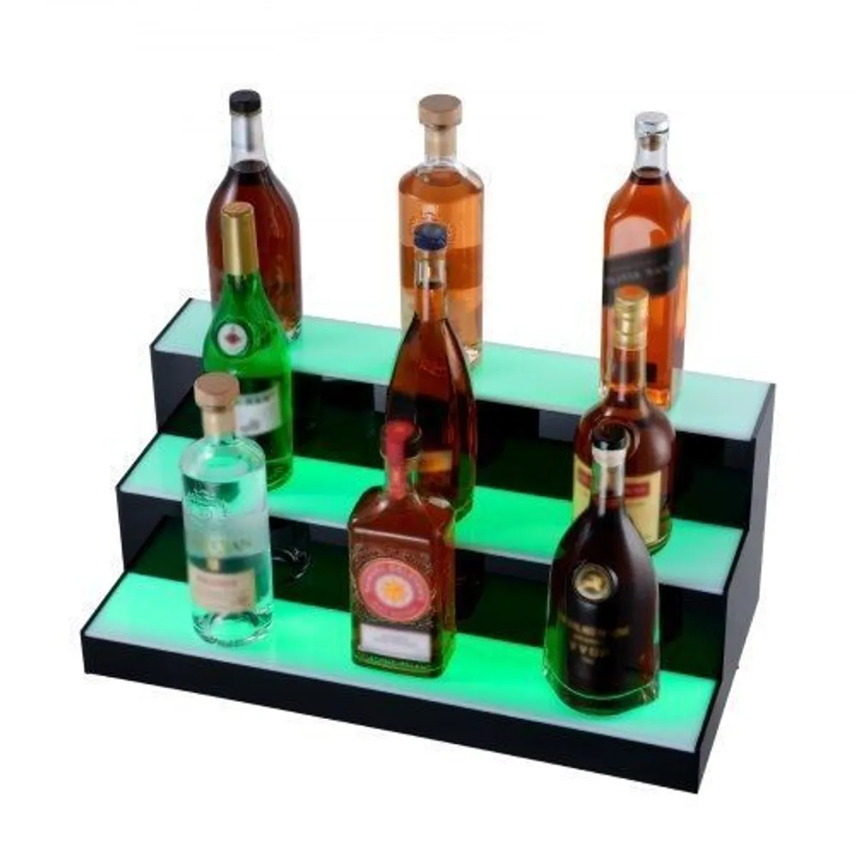 LED Lighted Liquor Bottle Display Bar Shelf RF & App Control 24" 3-Step - Image 1