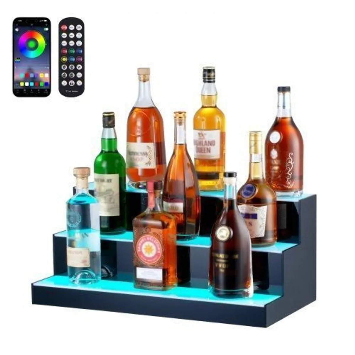 LED Lighted Liquor Bottle Display Bar Shelf RF & App Control 24" 3-Step - Image 2