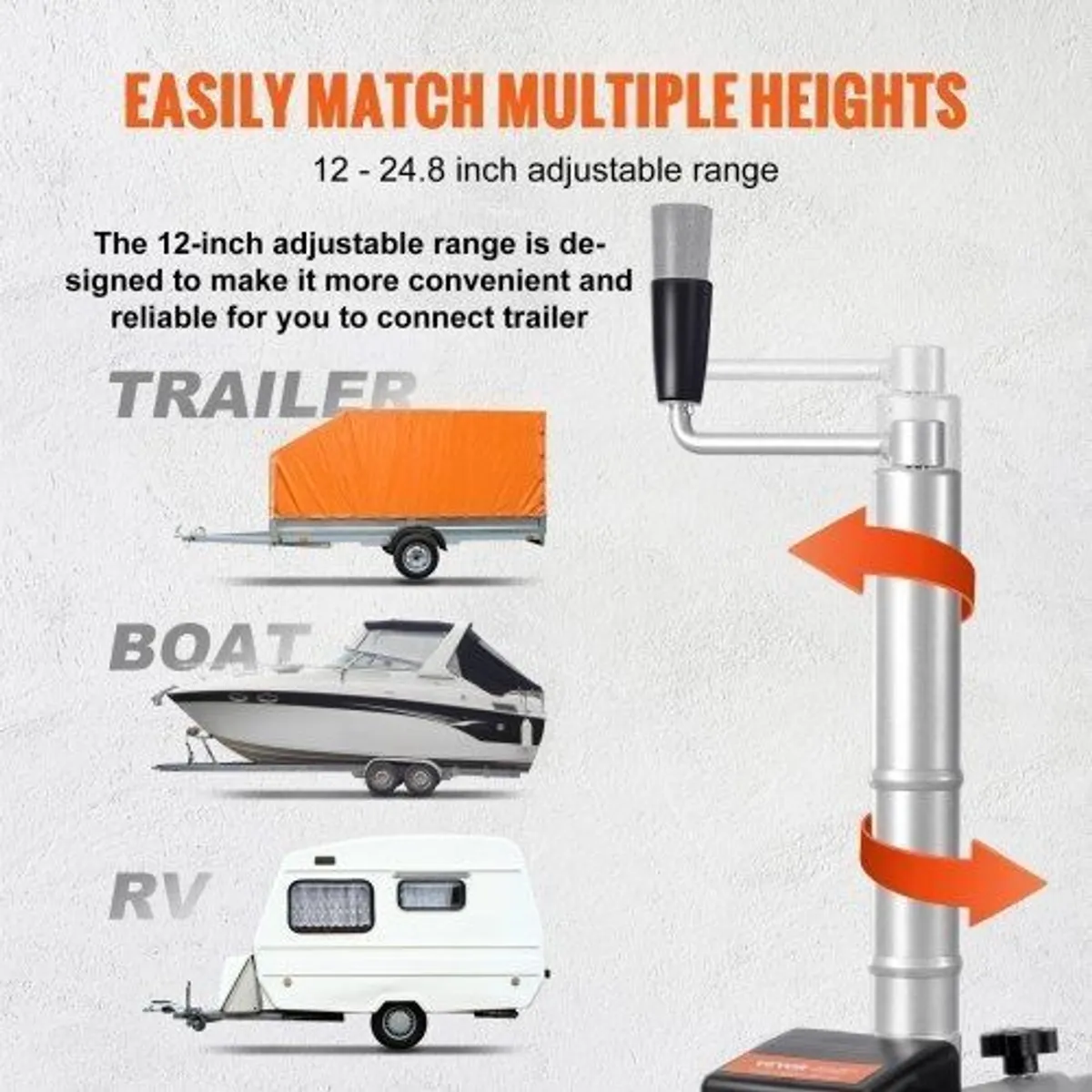Electric Trailer Dolly, 5000lbs Towing Capacity, 350W 12V Trailer Jockey Wheel with 22 ft/min Moving Speed, 12''-24.8'' - Image 1
