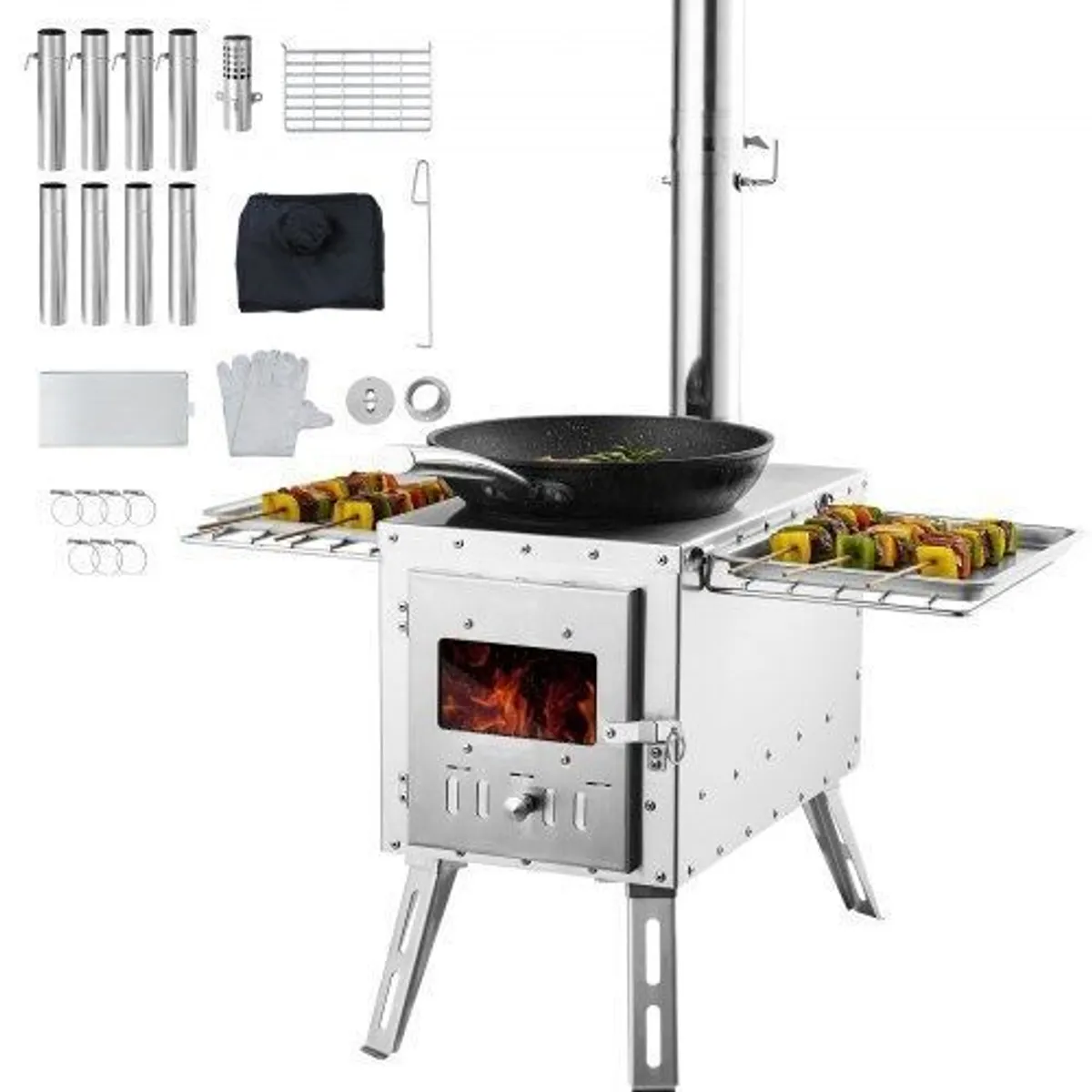 Wood Stove, 86 inch, Stainless Steel Camping Tent Stove, Portable Wood Burning Stove with Chimney Pipes & Gloves - Image 1