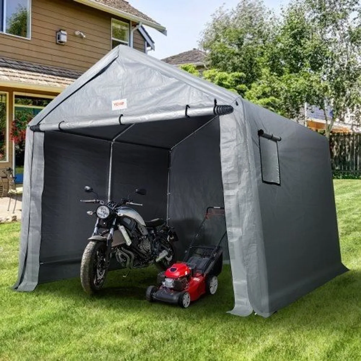 Portable Storage Shelter Garage Storage Shed 7 x 12 x 7.36ft & Zipper Door - Image 1