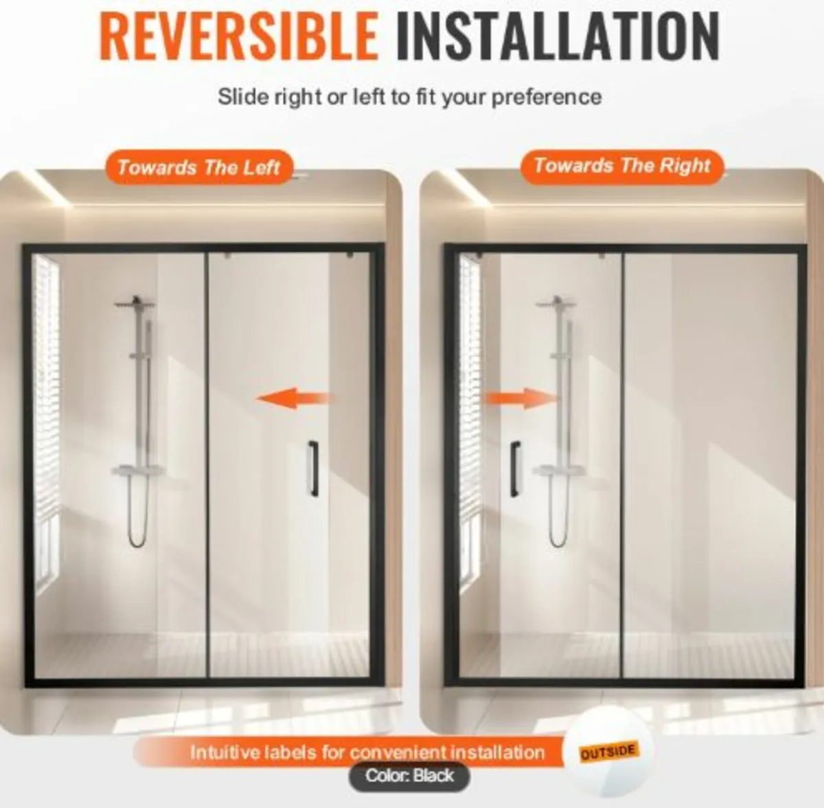 Semi-frameless Shower Door 57.7-59" x 70" Tempered - Image 2