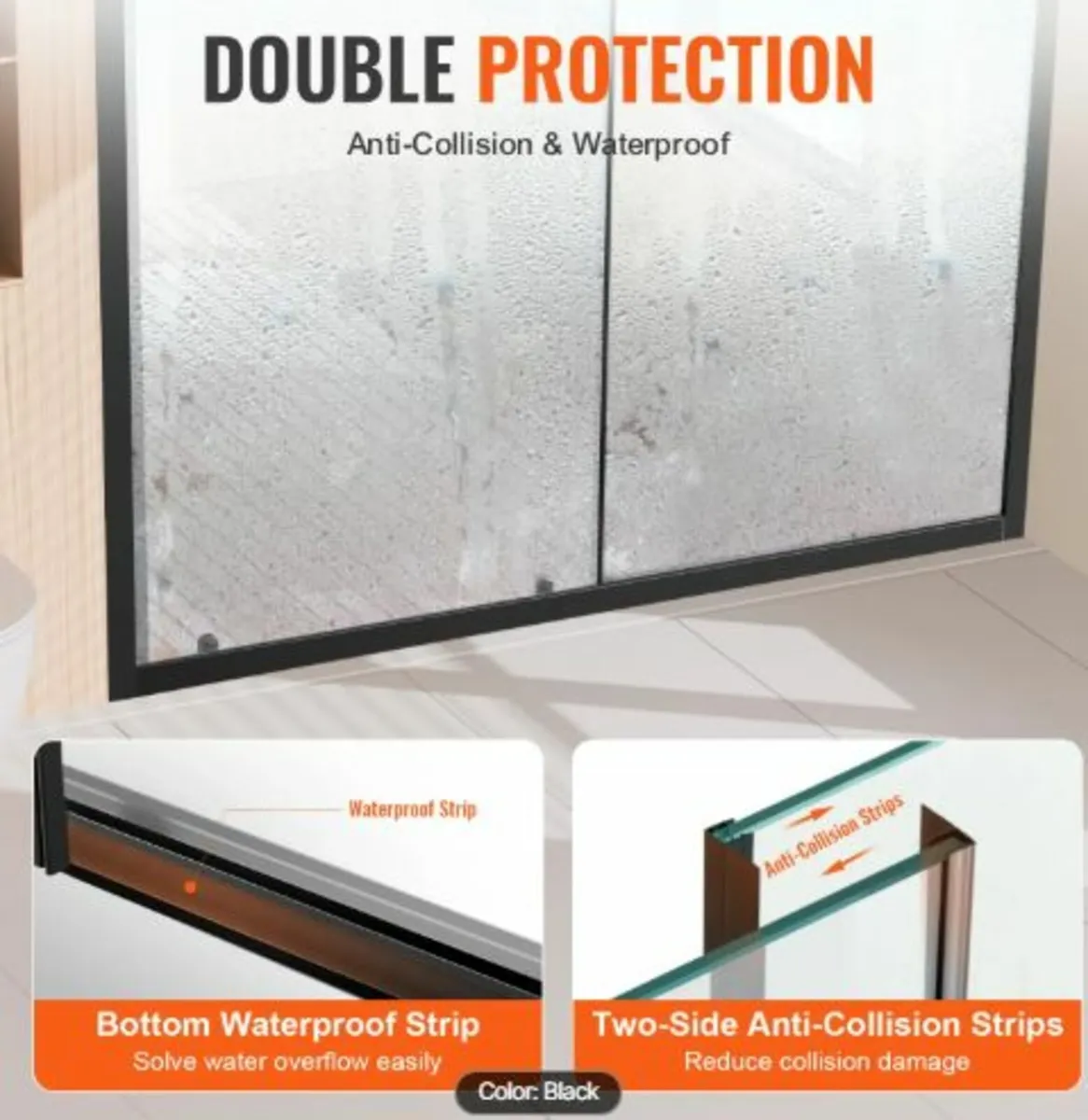 Semi-frameless Shower Door 57.7-59" x 70" Tempered - Image 3